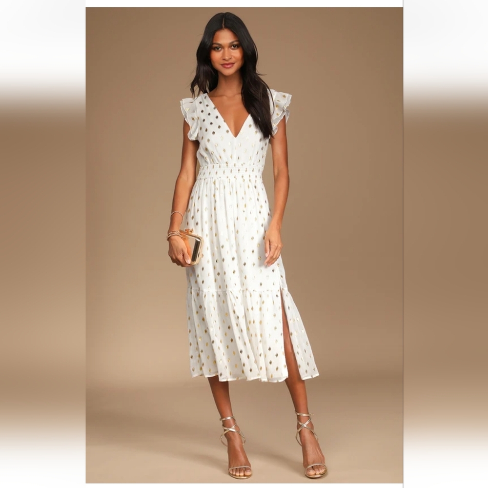 White dress Gold dots